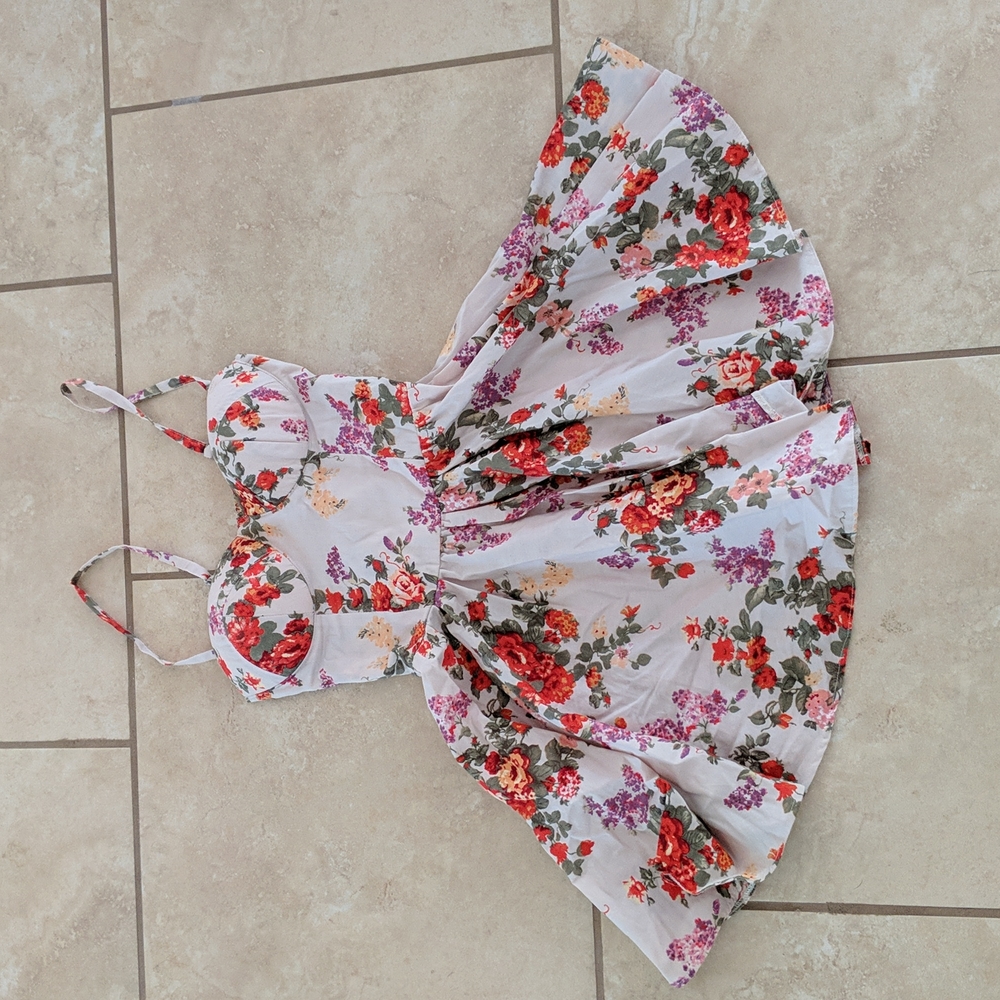 Flower Ruched Mini Flare Dress